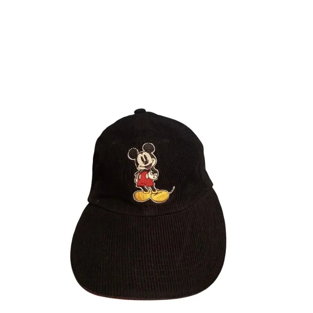 90'S Disney Store Disney Mickey Mouse Cap Black Corduroy Strap Back Hat